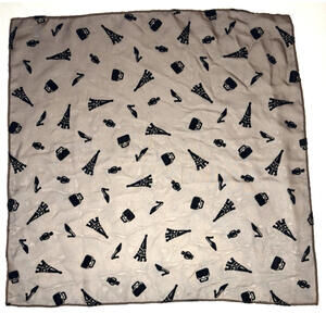 Paris Themed Eiffel Tower Black Raised Velvet Design Scarf 20" Square EUC